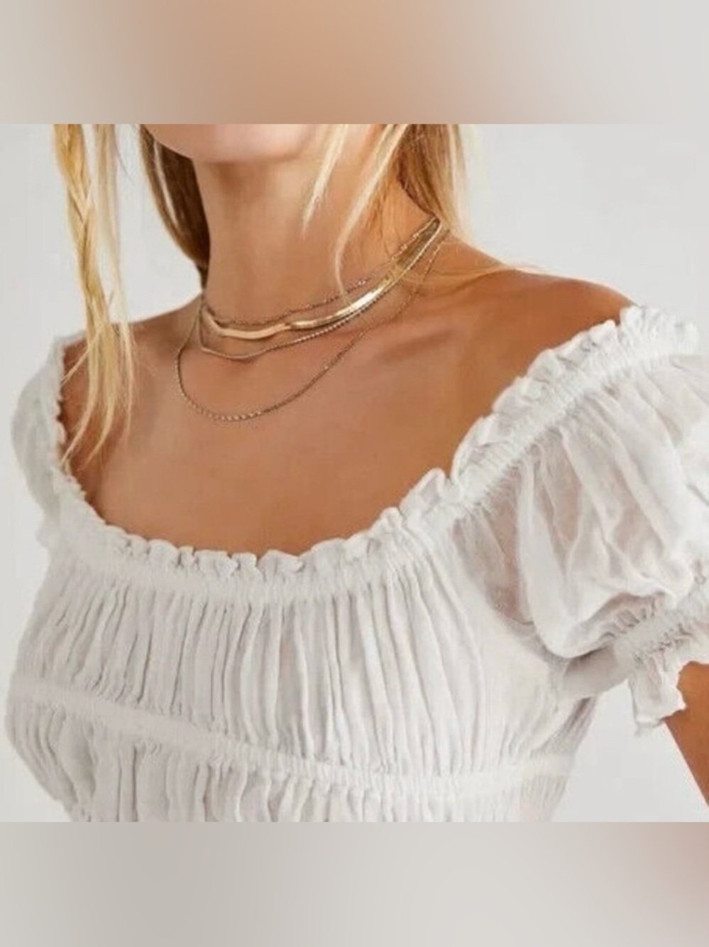 Free People Cheri Smocked Cotton Cottagecore Lightweight Top Size XS/S - Picture 3 of 9